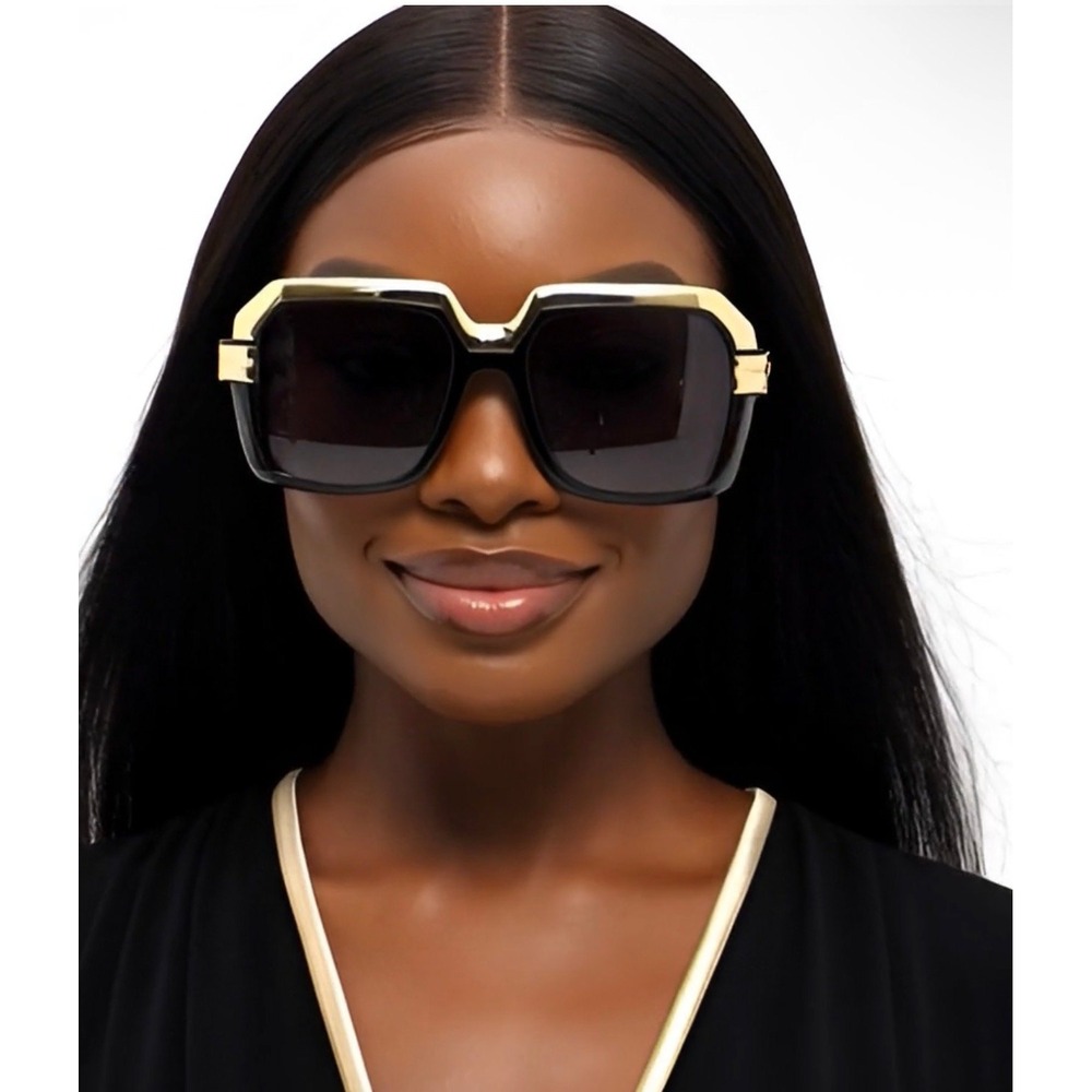 Oversized Square Sunglasses Black Gold Frame Gradient Lens Womens Aviator Fancy‎ - Picture 13 of 17